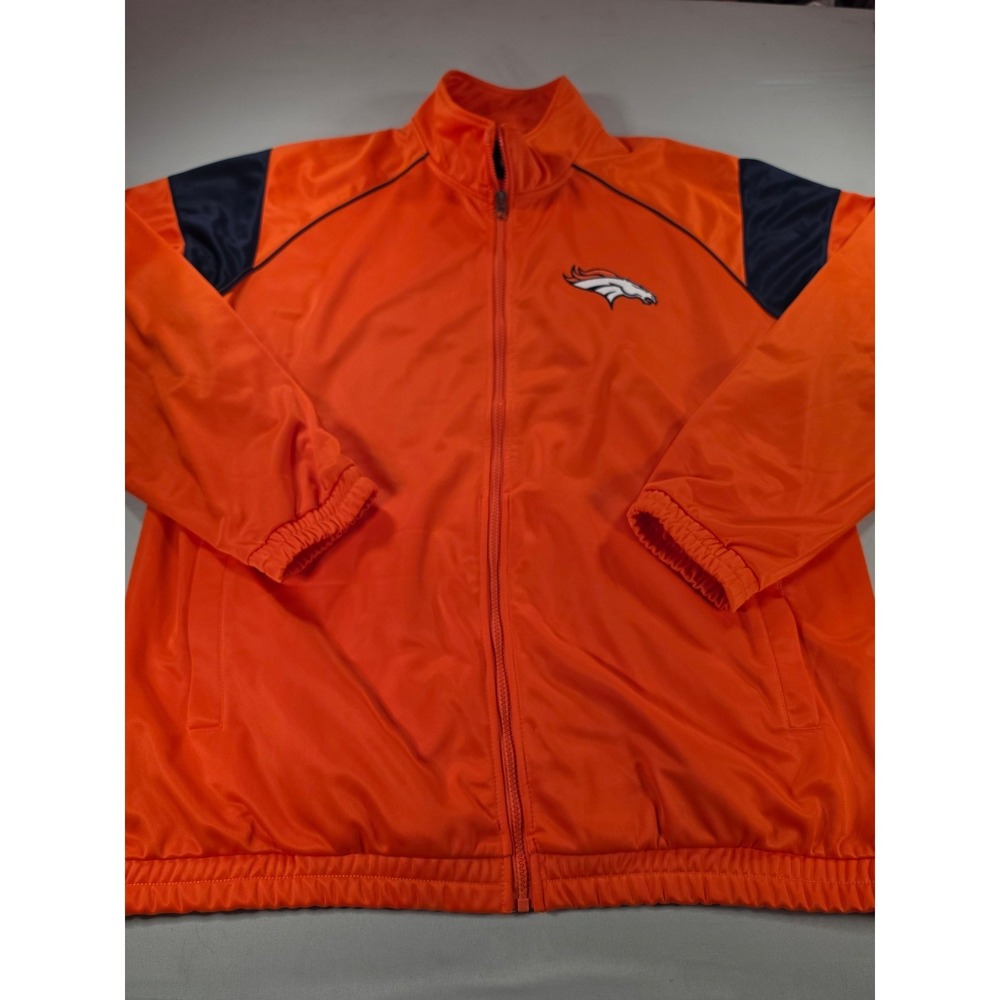 NFL Denver Broncos Track Jacket Mens XXL Orange Navy Full Zip Team Apparel 1670